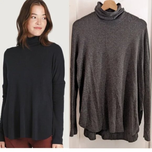 Kit and Ace | Burrow Brushed Cashmere Blend Turtleneck In Grey - Picture 1 of 12